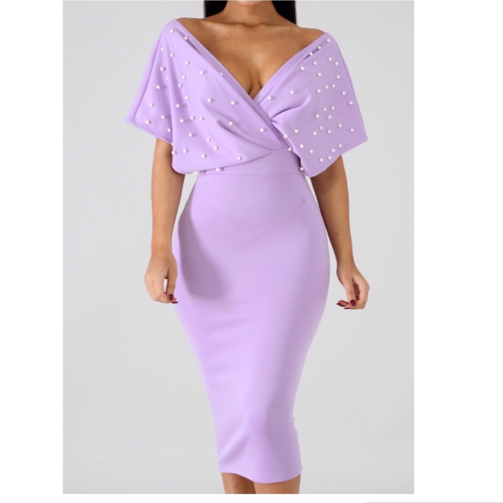Lavender Pearl Detail Bodycon Dress